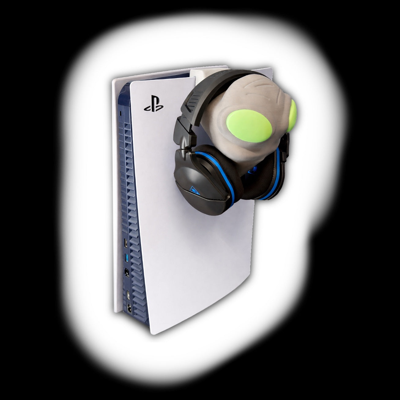 Alien Gaming Headset Halter für PlayStation 5 - Glow in the Dark Augen - PS5 Kopfhörerhalter zum Einhängen - Gamer Setup Deko - Headphone Stand Konsole