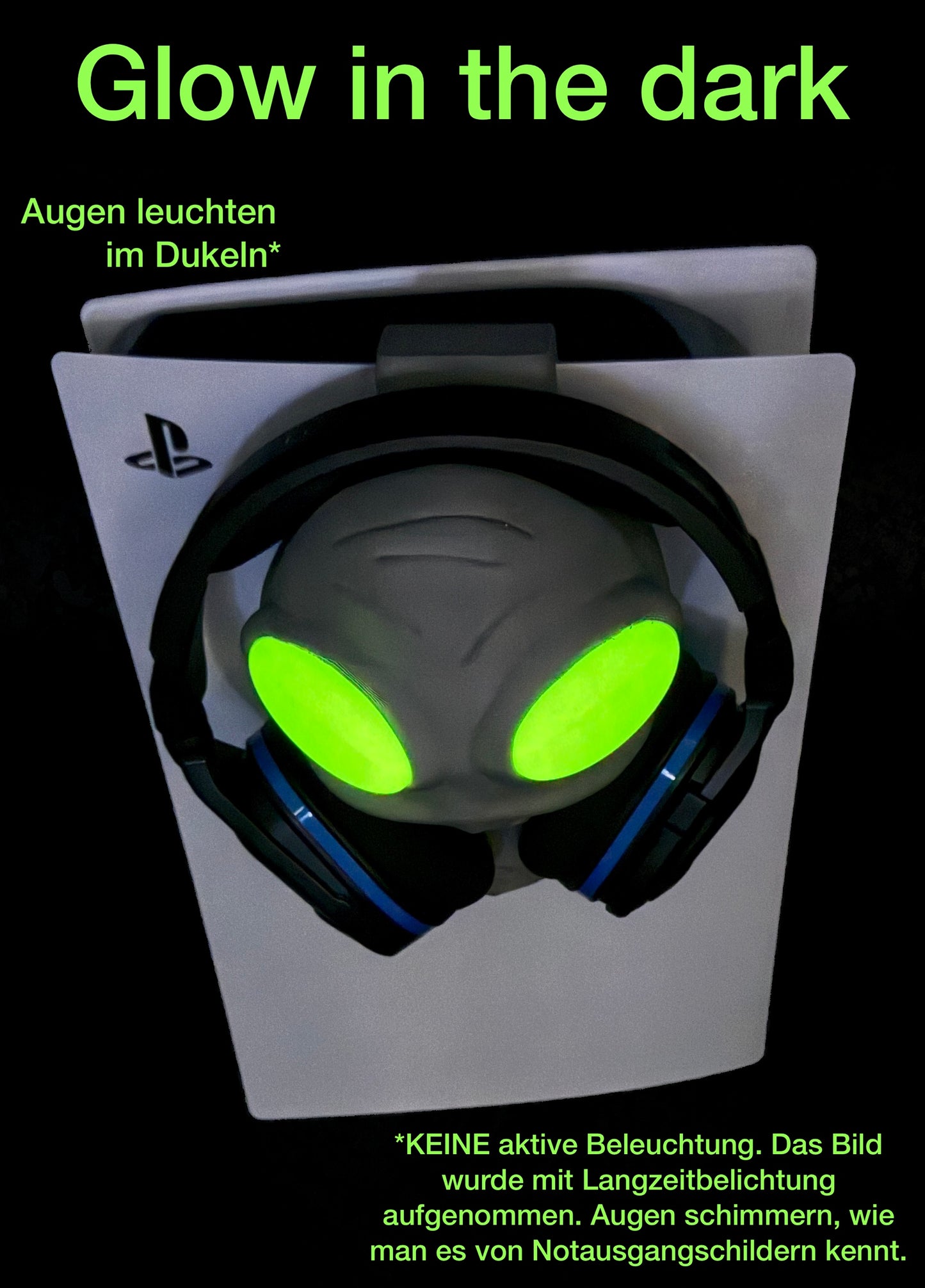 Alien Gaming Headset Halter für PlayStation 5 - Glow in the Dark Augen - PS5 Kopfhörerhalter zum Einhängen - Gamer Setup Deko - Headphone Stand Konsole