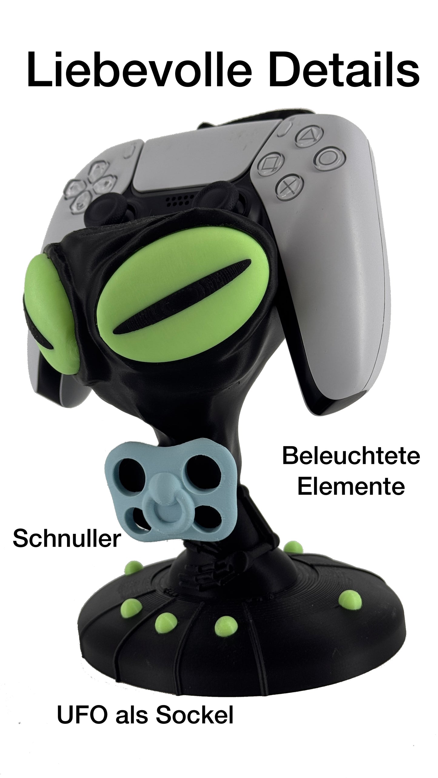Controller Ständer für 1 Controller für PS5 oder Xbox Alien mit Schnuller – Glow in the Dark – Gaming Setup Deko – Headset & Gamepad Holder Alien Pacifier